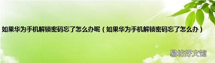 如果华为手机解锁密码忘了怎么办 如果华为手机解锁密码忘了怎么办呢