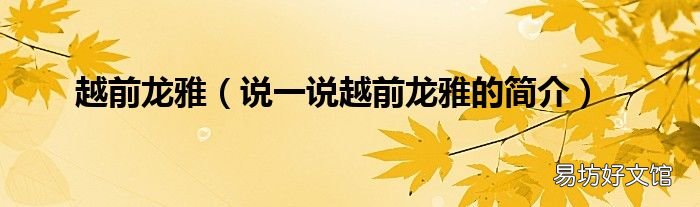 说一说越前龙雅的简介 越前龙雅