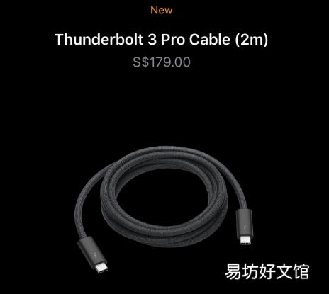 苹果现在以179美元的价格出售Thunderbolt 3电缆