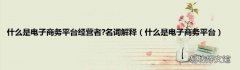 什么是电子商务平台 什么是电子商务平台经营者?名词解释