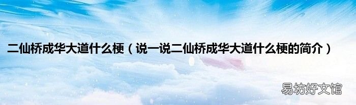 说一说二仙桥成华大道什么梗的简介 二仙桥成华大道什么梗