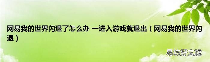 网易我的世界闪退 网易我的世界闪退了怎么办 一进入游戏就退出