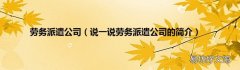 说一说劳务派遣公司的简介 劳务派遣公司