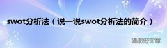 说一说swot分析法的简介 swot分析法
