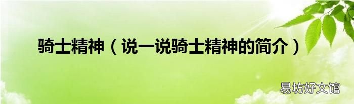 说一说骑士精神的简介 骑士精神