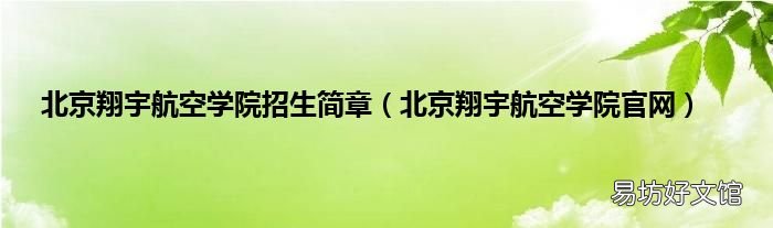 北京翔宇航空学院官网 北京翔宇航空学院招生简章