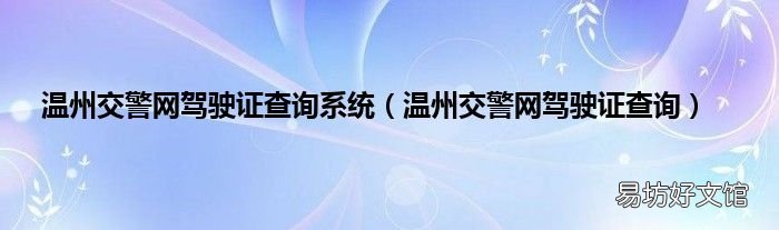 温州交警网驾驶证查询 温州交警网驾驶证查询系统