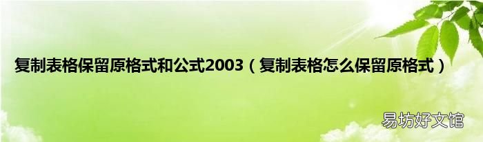 复制表格怎么保留原格式 复制表格保留原格式和公式2003