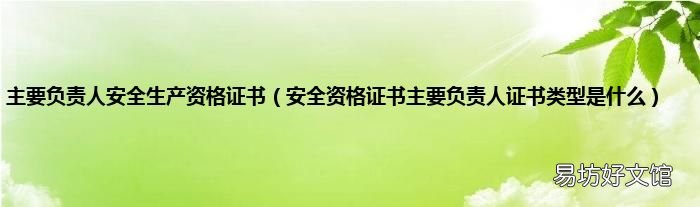 安全资格证书主要负责人证书类型是什么 主要负责人安全生产资格证书