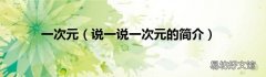 说一说一次元的简介 一次元