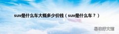 suv是什么车？ suv是什么车大概多少价钱