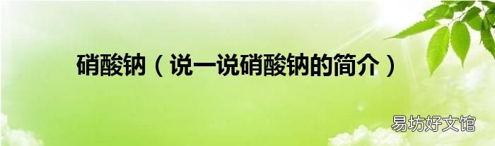 说一说硝酸钠的简介 硝酸钠