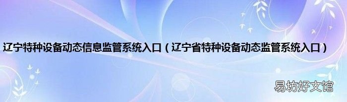 辽宁省特种设备动态监管系统入口 辽宁特种设备动态信息监管系统入口