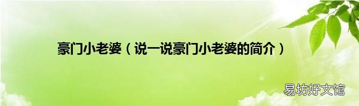 说一说豪门小老婆的简介 豪门小老婆