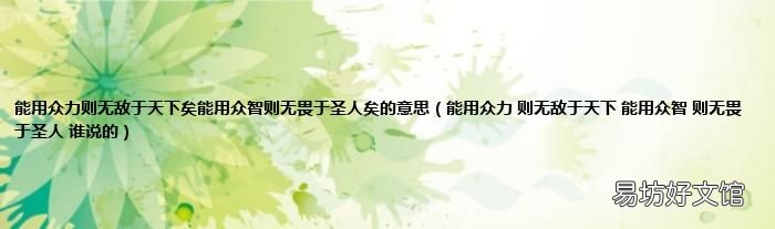 能用众力 则无敌于天下 能用众智 则无畏于圣人 谁说的 能用众力则无敌于天下矣能用众智则无畏于圣人矣的意思