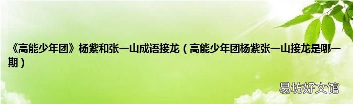 高能少年团杨紫张一山接龙是哪一期 《高能少年团》杨紫和张一山成语接龙