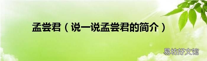说一说孟尝君的简介 孟尝君