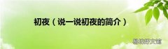 说一说初夜的简介 初夜