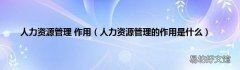 人力资源管理的作用是什么 人力资源管理 作用