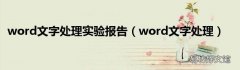 word文字处理 word文字处理实验报告