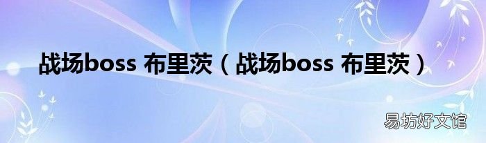 战场boss 布里茨 战场boss 布里茨