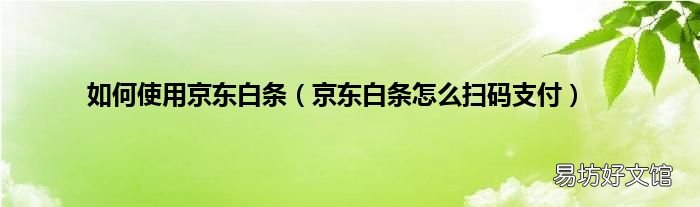 京东白条怎么扫码支付 如何使用京东白条