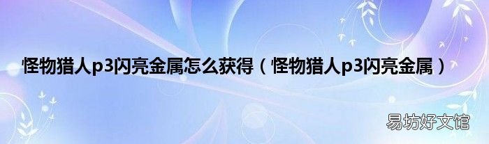 怪物猎人p3闪亮金属 怪物猎人p3闪亮金属怎么获得