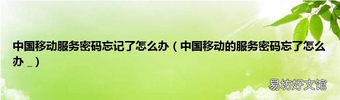 中国移动的服务密码忘了怎么办 _ 中国移动服务密码忘记了怎么办