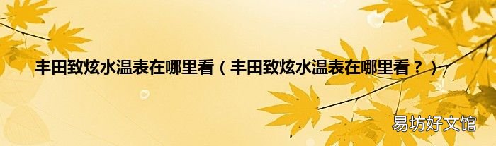 丰田致炫水温表在哪里看? 丰田致炫水温表在哪里看