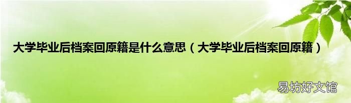 大学毕业后档案回原籍 大学毕业后档案回原籍是什么意思