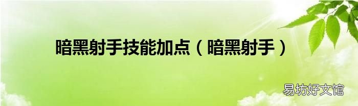 暗黑射手 暗黑射手技能加点