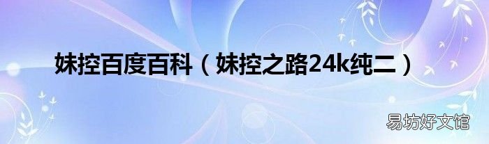 妹控之路24k纯二 妹控百度百科