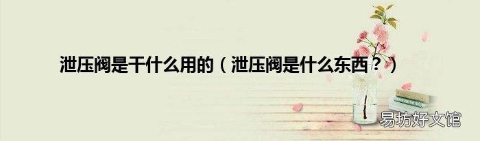 泄压阀是什么东西？ 泄压阀是干什么用的