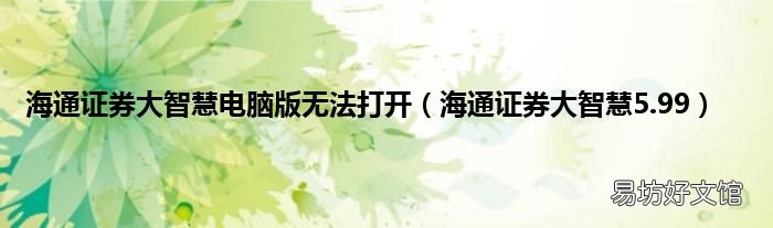 海通证券大智慧5.99 海通证券大智慧电脑版无法打开