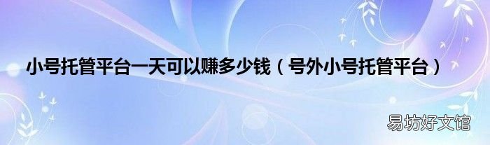 号外小号托管平台 小号托管平台一天可以赚多少钱