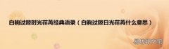白驹过隙日光荏苒什么意思 白驹过隙时光荏苒经典语录