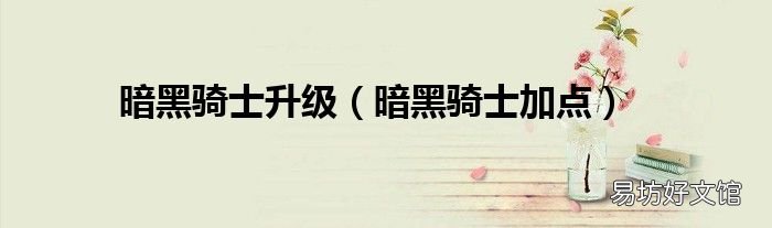 暗黑骑士加点 暗黑骑士升级