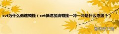 cvt低速加油顿挫一冲一冲是什么原因？ cvt为什么低速顿挫