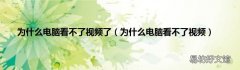 为什么电脑看不了视频 为什么电脑看不了视频了