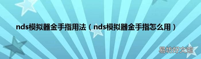 nds模拟器金手指怎么用 nds模拟器金手指用法