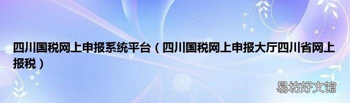 四川国税网上申报大厅四川省网上报税 四川国税网上申报系统平台