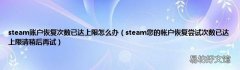 steam您的帐户恢复尝试次数已达上限请稍后再试 steam账户恢复次数已达上限怎么办