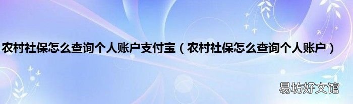农村社保怎么查询个人账户 农村社保怎么查询个人账户支付宝