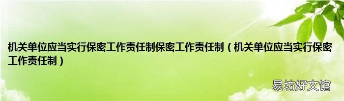机关单位应当实行保密工作责任制 机关单位应当实行保密工作责任制保密工作责任制