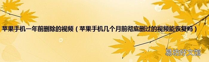 苹果手机几个月前彻底删过的视频能恢复吗 苹果手机一年前删除的视频