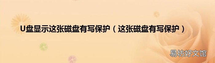 这张磁盘有写保护 U盘显示这张磁盘有写保护