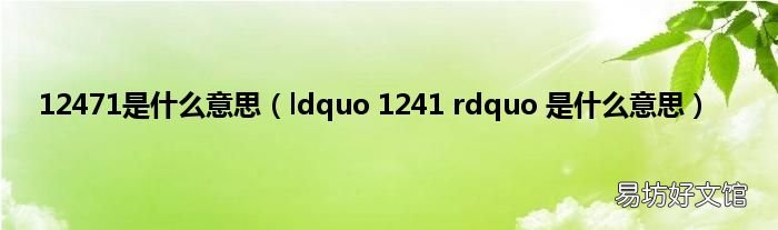 ldquo 1241 rdquo 是什么意思 12471是什么意思
