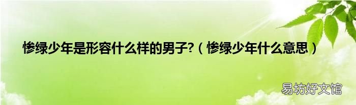 惨绿少年什么意思 惨绿少年是形容什么样的男子?