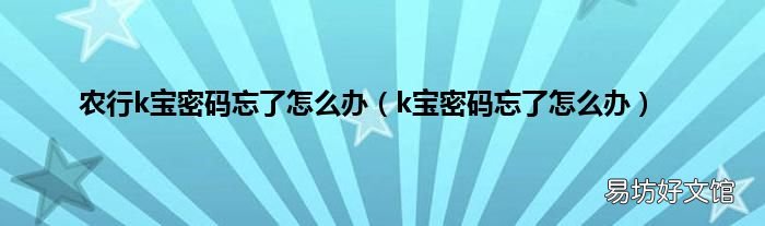k宝密码忘了怎么办 农行k宝密码忘了怎么办