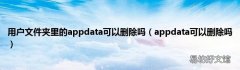 appdata可以删除吗 用户文件夹里的appdata可以删除吗